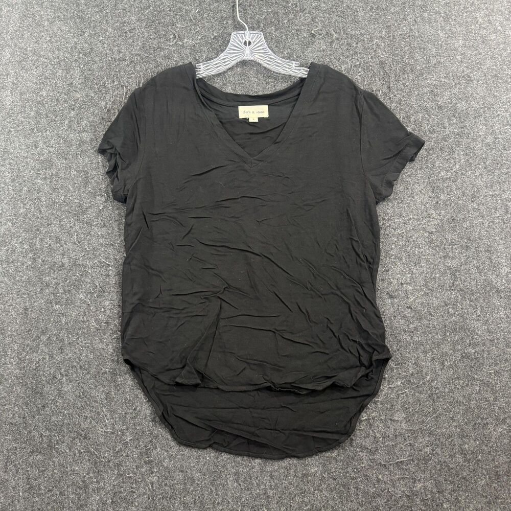 Cloth & Stone Shirt Women's Small Black Rayon V Neck High Low Hem Tee Top